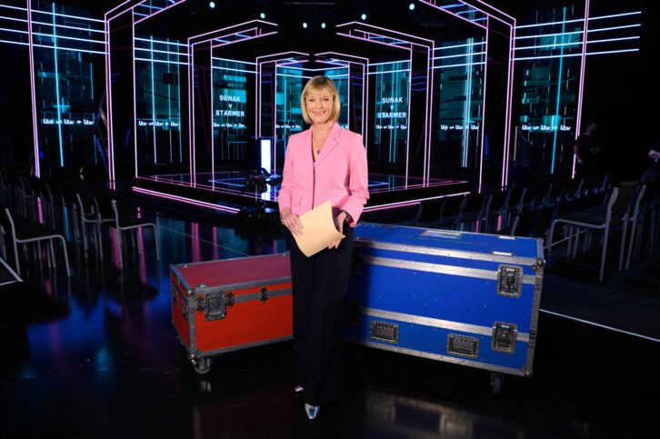 Image of Julie Etchingham on the set of tonight's ITV debate